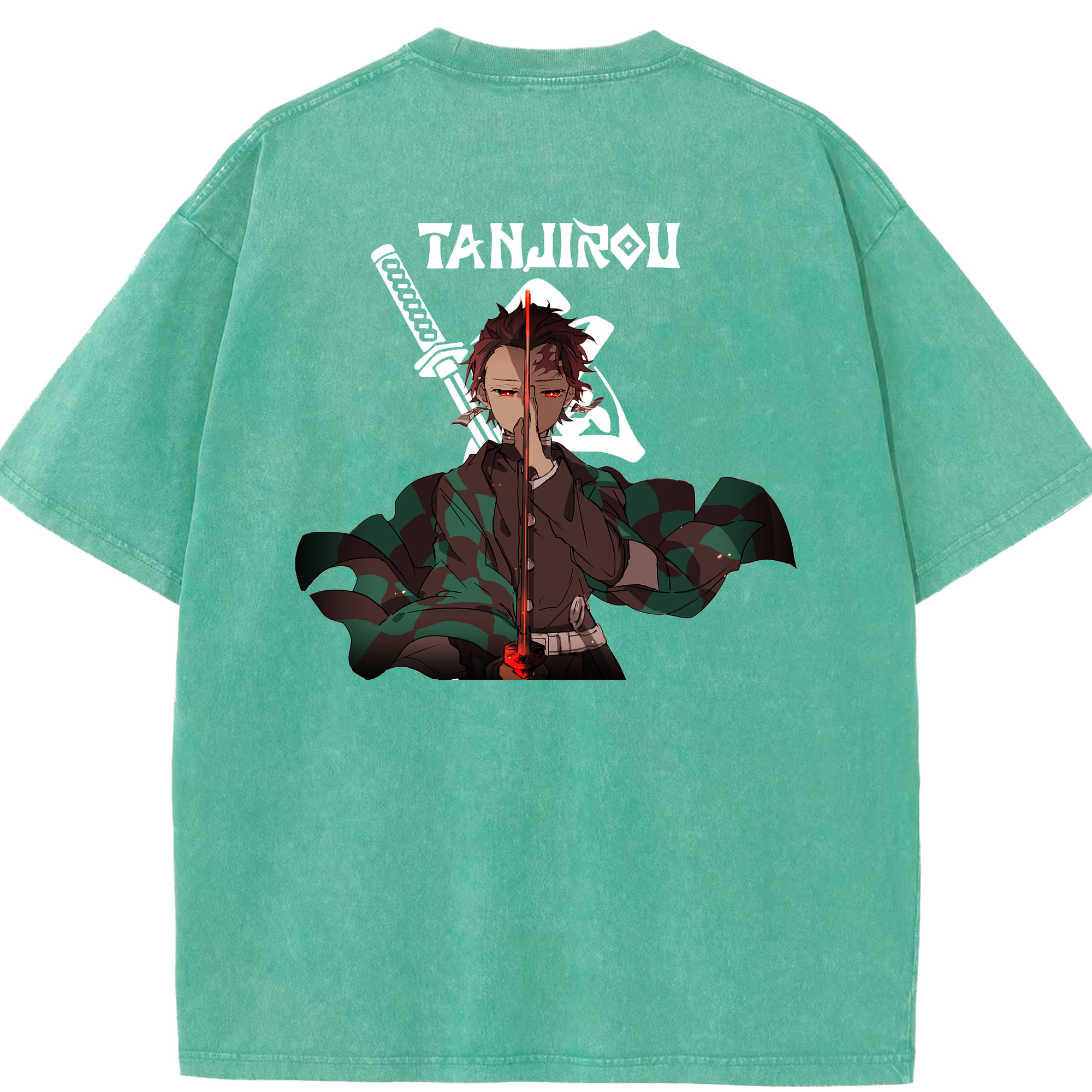 （画像用） 鬼滅の刃 竈門 炭治郎／かまど たんじろう Kamado Tanjirou 綿100% ヴィンテージ風 半袖Tシャツ（背面プリント）